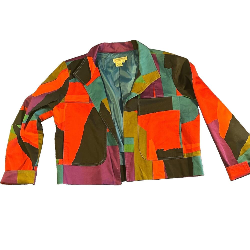 Patrick Christopher Petite PXL Jacket Colorblock Patchwork Artsy Blazer Cotton